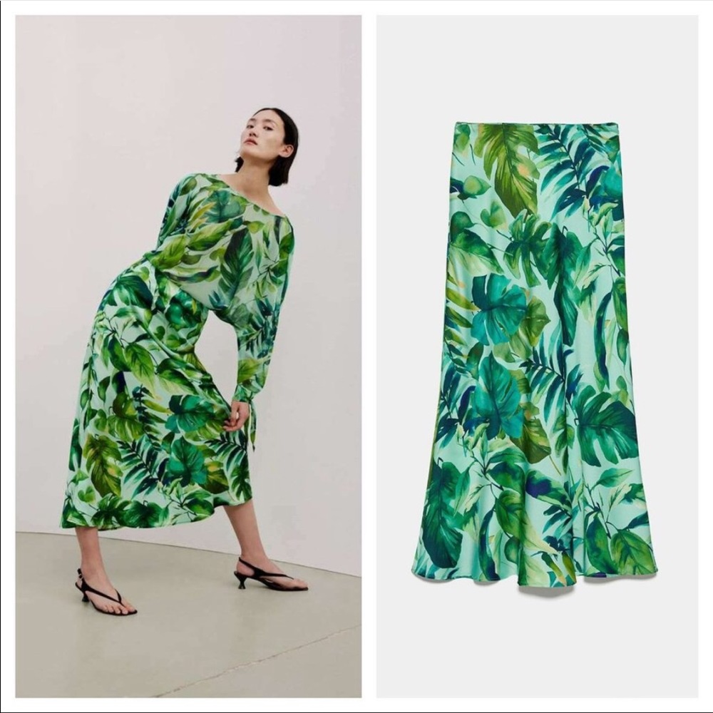 Zara tropical print midi skirt 1260
